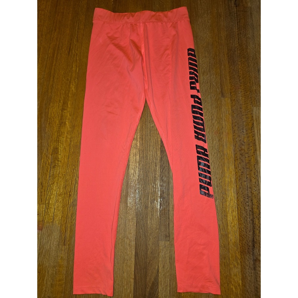 Puma Girls‎ Medium 8-10 Neon Pink Coral Athletic Leggings Logo Graphic Pants